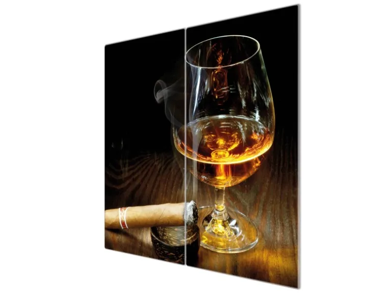 Banjado Herdabdeckplatte Glas 2 Teilig Je 30x52CM Schneidebrett Herdabdeckung Mit Motiv Whiskey & Cigar