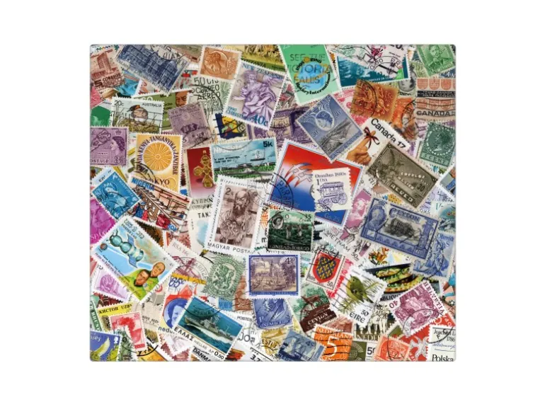 Banjado Herdabdeckplatte Glas 1 Teilig 60x52CM Schneidebrett Herdabdeckung Mit Motiv Briefmarken