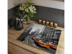 Banjado Herdabdeckplatte Glas 1 Teilig 60x52CM Schneidebrett Herdabdeckung Mit Motiv New York Taxi