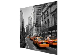 Banjado Herdabdeckplatte Glas 1 Teilig 60x52CM Schneidebrett Herdabdeckung Mit Motiv New York Taxi