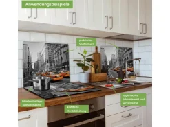 Banjado Herdabdeckplatte Glas 1 Teilig 60x52CM Schneidebrett Herdabdeckung Mit Motiv New York Taxi