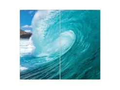 Banjado Herdabdeckplatte Glas 2 Teilig Je 30x52CM Schneidebrett Herdabdeckung Mit Motiv Perfekte Welle