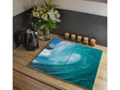 Banjado Herdabdeckplatte Glas 2 Teilig Je 30x52CM Schneidebrett Herdabdeckung Mit Motiv Perfekte Welle