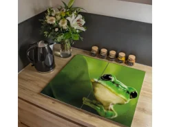 Banjado Herdabdeckplatte Glas 2 Teilig Je 30x52CM Schneidebrett Herdabdeckung Mit Motiv Frosch