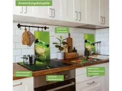 Banjado Herdabdeckplatte Glas 2 Teilig Je 30x52CM Schneidebrett Herdabdeckung Mit Motiv Frosch