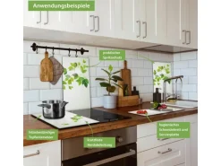 Banjado Herdabdeckplatte Glas 2 Teilig Je 30x52CM Schneidebrett Herdabdeckung Mit Motiv Ranke Gelb Weiß