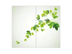 Banjado Herdabdeckplatte Glas 2 Teilig Je 30x52CM Schneidebrett Herdabdeckung Mit Motiv Ranke Gelb Weiß