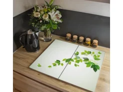 Banjado Herdabdeckplatte Glas 2 Teilig Je 30x52CM Schneidebrett Herdabdeckung Mit Motiv Ranke Gelb Weiß