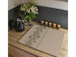 Banjado Herdabdeckplatte Glas 2 Teilig Je 30x52CM Schneidebrett Herdabdeckung Mit Motiv Baumwollblüte Monochrom