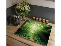 Banjado Herdabdeckplatte Glas 2 Teilig Je 30x52CM Schneidebrett Herdabdeckung Mit Motiv Dschungel Malaysia