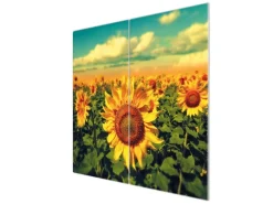 Banjado Herdabdeckplatte Glas 2 Teilig Je 30x52CM Schneidebrett Herdabdeckung Mit Motiv Sonnenblumen