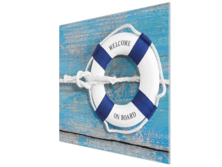 Banjado Herdabdeckplatte Glas 1 Teilig 60x52CM Schneidebrett Herdabdeckung Mit Motiv Blauer Rettungsring