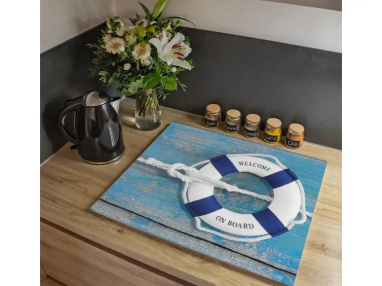 Banjado Herdabdeckplatte Glas 1 Teilig 60x52CM Schneidebrett Herdabdeckung Mit Motiv Blauer Rettungsring