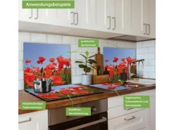 Banjado Herdabdeckplatte Glas 1 Teilig 60x52CM Schneidebrett Herdabdeckung Mit Motiv Mohnblumen