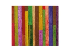 Banjado Herdabdeckplatte Glas 1 Teilig 60x52CM Schneidebrett Herdabdeckung Mit Motiv Holz Collage Bunt