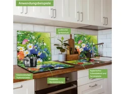 Banjado Herdabdeckplatte Glas 1 Teilig 60x52CM Schneidebrett Herdabdeckung Mit Motiv Blumenstrauß