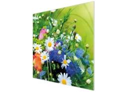 Banjado Herdabdeckplatte Glas 1 Teilig 60x52CM Schneidebrett Herdabdeckung Mit Motiv Blumenstrauß