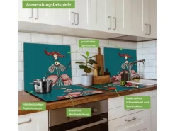 Banjado Herdabdeckplatte Glas 1 Teilig 60x52CM Schneidebrett Herdabdeckung Mit Motiv Miss Chantal