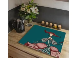 Banjado Herdabdeckplatte Glas 1 Teilig 60x52CM Schneidebrett Herdabdeckung Mit Motiv Miss Chantal