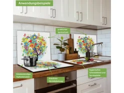 Banjado Herdabdeckplatte Glas 1 Teilig 60x52CM Schneidebrett Herdabdeckung Mit Motiv Märchenzauberbaum