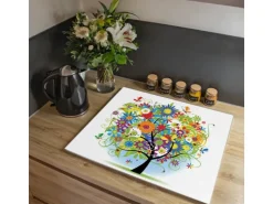 Banjado Herdabdeckplatte Glas 1 Teilig 60x52CM Schneidebrett Herdabdeckung Mit Motiv Märchenzauberbaum