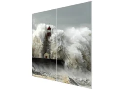 Banjado Herdabdeckplatte Glas 2 Teilig Je 30x52CM Schneidebrett Herdabdeckung Mit Motiv Fels In Der Brandung