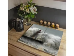 Banjado Herdabdeckplatte Glas 2 Teilig Je 30x52CM Schneidebrett Herdabdeckung Mit Motiv Fels In Der Brandung