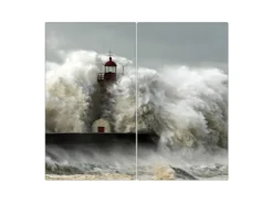 Banjado Herdabdeckplatte Glas 2 Teilig Je 30x52CM Schneidebrett Herdabdeckung Mit Motiv Fels In Der Brandung