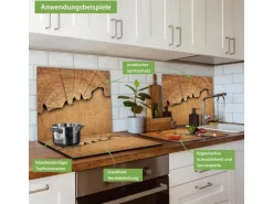 Banjado Herdabdeckplatte Glas 1 Teilig 60x52CM Schneidebrett Herdabdeckung Mit Motiv Baumscheibe