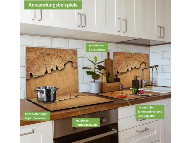 Banjado Herdabdeckplatte Glas 1 Teilig 60x52CM Schneidebrett Herdabdeckung Mit Motiv Baumscheibe