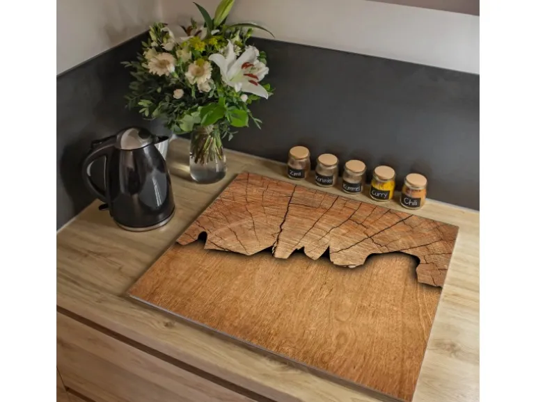 Banjado Herdabdeckplatte Glas 1 Teilig 60x52CM Schneidebrett Herdabdeckung Mit Motiv Baumscheibe