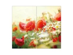 Banjado Herdabdeckplatte Glas 2 Teilig Je 30x52CM Schneidebrett Herdabdeckung Mit Motiv Kamille Und Mohn