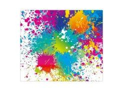 Banjado Herdabdeckplatte Glas 1 Teilig 60x52CM Schneidebrett Herdabdeckung Mit Motiv Farbspritzer