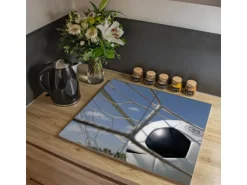 Banjado Herdabdeckplatte Glas 2 Teilig Je 30x52CM Schneidebrett Herdabdeckung Mit Motiv Fußball