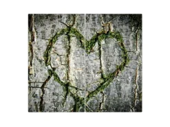 Banjado Herdabdeckplatte Glas 2 Teilig Je 30x52CM Schneidebrett Herdabdeckung Mit Motiv Herz Aus Moos