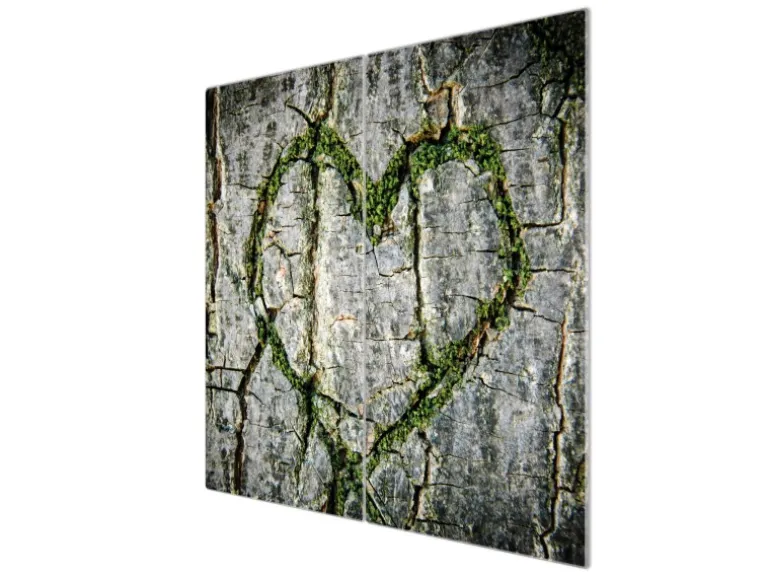 Banjado Herdabdeckplatte Glas 2 Teilig Je 30x52CM Schneidebrett Herdabdeckung Mit Motiv Herz Aus Moos