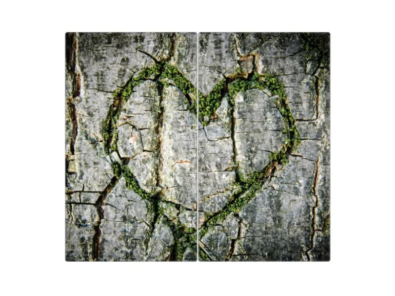 Banjado Herdabdeckplatte Glas 2 Teilig Je 30x52CM Schneidebrett Herdabdeckung Mit Motiv Herz Aus Moos