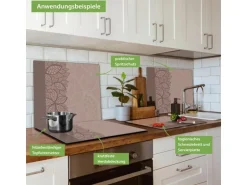 Banjado Herdabdeckplatte Glas 1 Teilig 60x52CM Schneidebrett Herdabdeckung Mit Motiv Muster Blätter