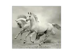 Banjado Herdabdeckplatte Glas 1 Teilig 60x52CM Schneidebrett Herdabdeckung Mit Motiv Wilde Pferde Sw