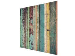 Banjado Herdabdeckplatte Glas 2 Teilig Je 30x52CM Schneidebrett Herdabdeckung Mit Motiv Bunte Bretterwand