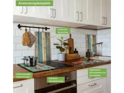 Banjado Herdabdeckplatte Glas 2 Teilig Je 30x52CM Schneidebrett Herdabdeckung Mit Motiv Bunte Bretterwand