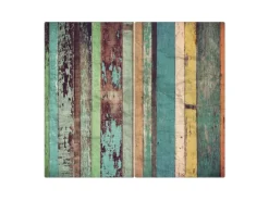 Banjado Herdabdeckplatte Glas 2 Teilig Je 30x52CM Schneidebrett Herdabdeckung Mit Motiv Bunte Bretterwand