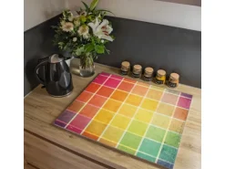 Banjado Herdabdeckplatte Glas 1 Teilig 60x52CM Schneidebrett Herdabdeckung Mit Motiv Bunte Glasbausteine