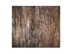 Banjado Herdabdeckplatte Glas 2 Teilig Je 30x52CM Schneidebrett Herdabdeckung Mit Motiv Altes Holz