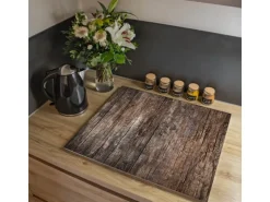Banjado Herdabdeckplatte Glas 2 Teilig Je 30x52CM Schneidebrett Herdabdeckung Mit Motiv Altes Holz