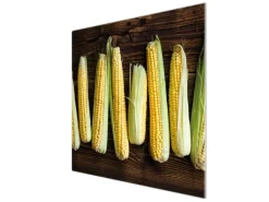 Banjado Herdabdeckplatte Glas 1 Teilig 60x52CM Schneidebrett Herdabdeckung Mit Motiv Maiskolben