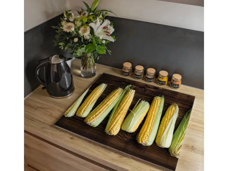 Banjado Herdabdeckplatte Glas 1 Teilig 60x52CM Schneidebrett Herdabdeckung Mit Motiv Maiskolben