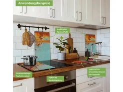 Banjado Herdabdeckplatte Glas 2 Teilig Je 30x52CM Schneidebrett Herdabdeckung Mit Motiv Rost Und Blau