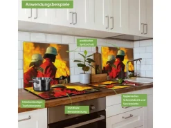 Banjado Herdabdeckplatte Glas 1 Teilig 60x52CM Schneidebrett Herdabdeckung Mit Motiv Feuer