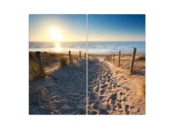 Banjado Herdabdeckplatte Glas 2 Teilig Je 30x52CM Schneidebrett Herdabdeckung Mit Motiv Nordseestrand